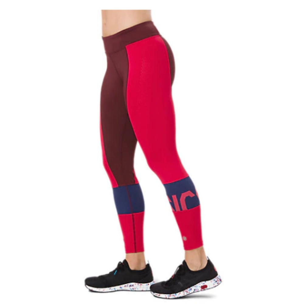 Asics tight leggings pants gym yoga Athletic activewear workout sportswear red - Picture 2 of 5